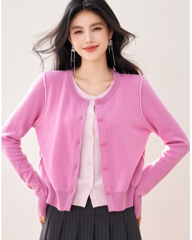 Wool Pseudo-two cardigan knitted tops