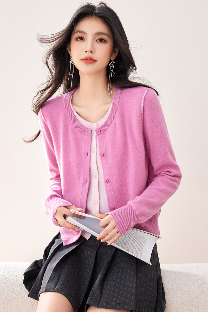 Wool Pseudo-two cardigan knitted tops