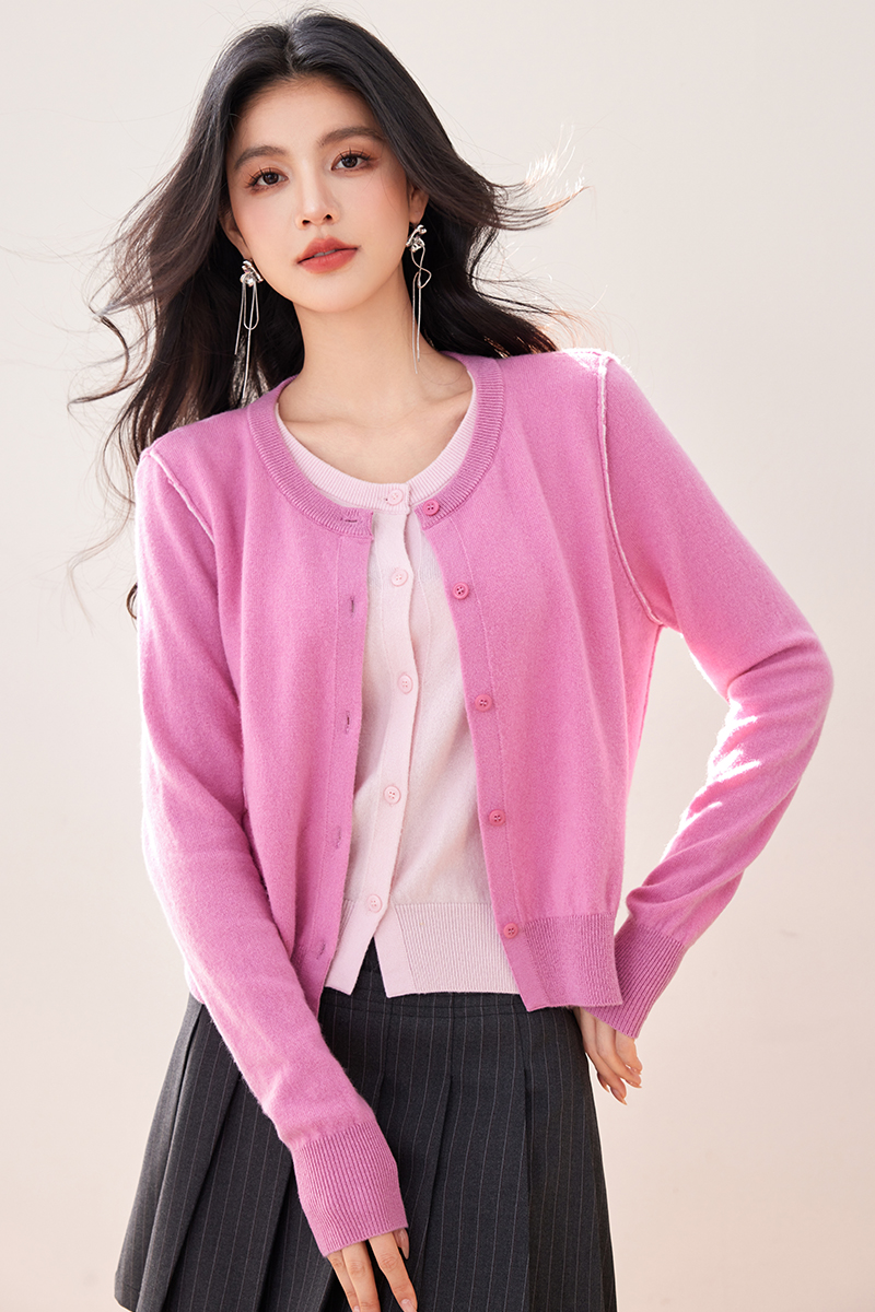 Wool Pseudo-two cardigan knitted tops