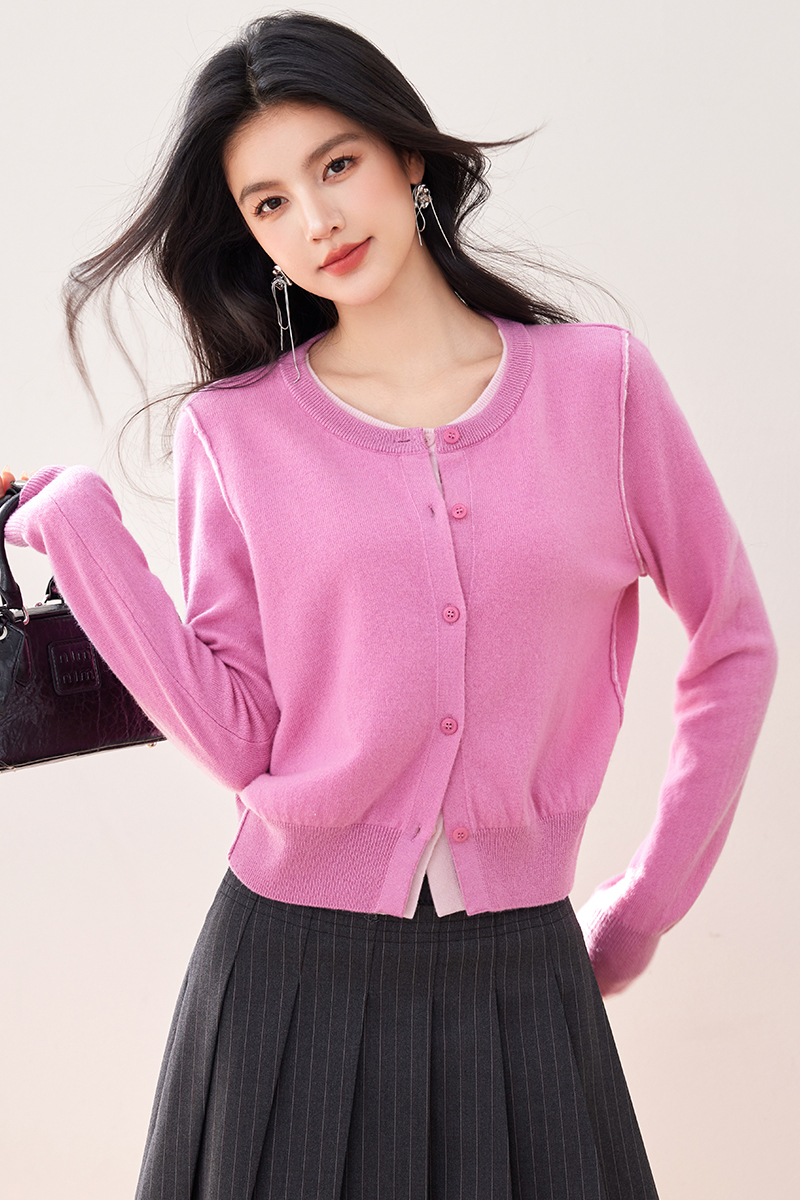 Wool Pseudo-two cardigan knitted tops