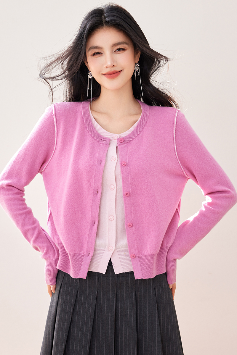 Wool Pseudo-two cardigan knitted tops