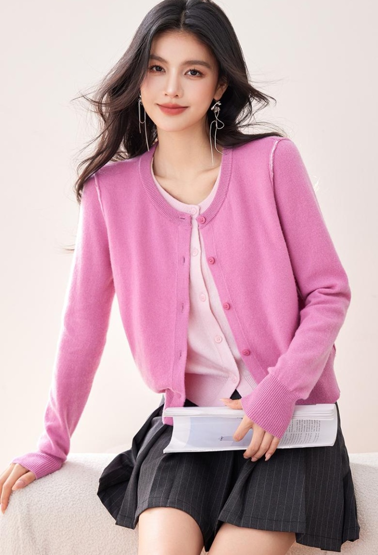 Wool Pseudo-two cardigan knitted tops