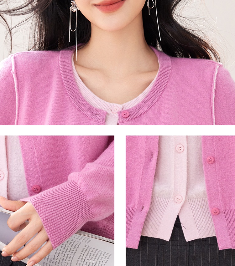 Wool Pseudo-two cardigan knitted tops