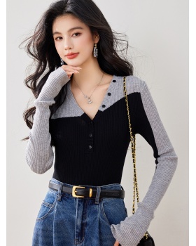 Slim mixed colors France style autumn and winter sweater