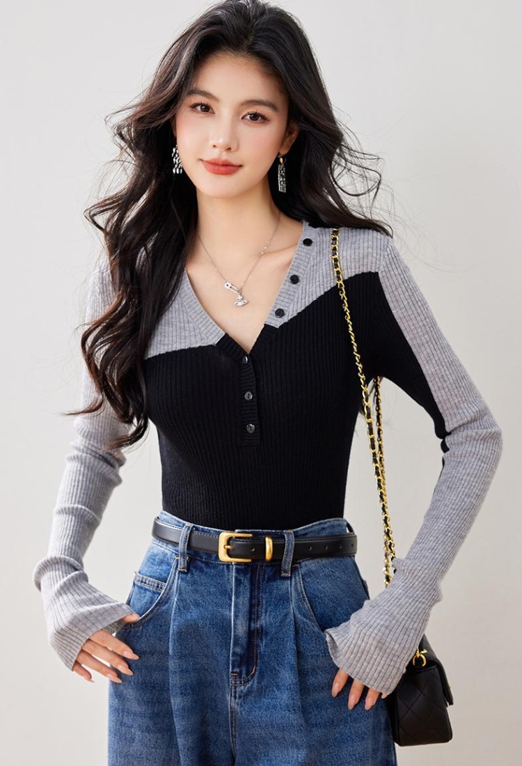 Slim mixed colors France style autumn and winter sweater