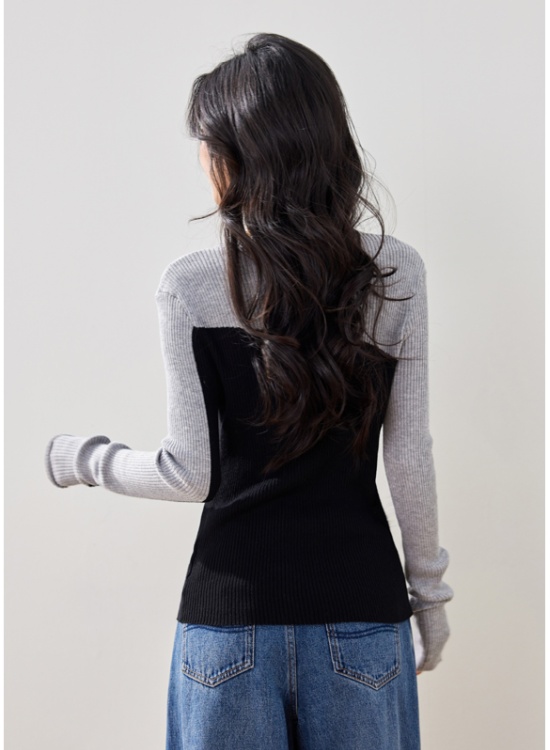 Slim mixed colors France style autumn and winter sweater