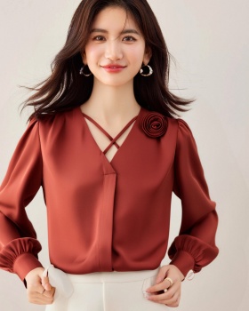 All-match lace V-neck shirts lady Casual chiffon shirt