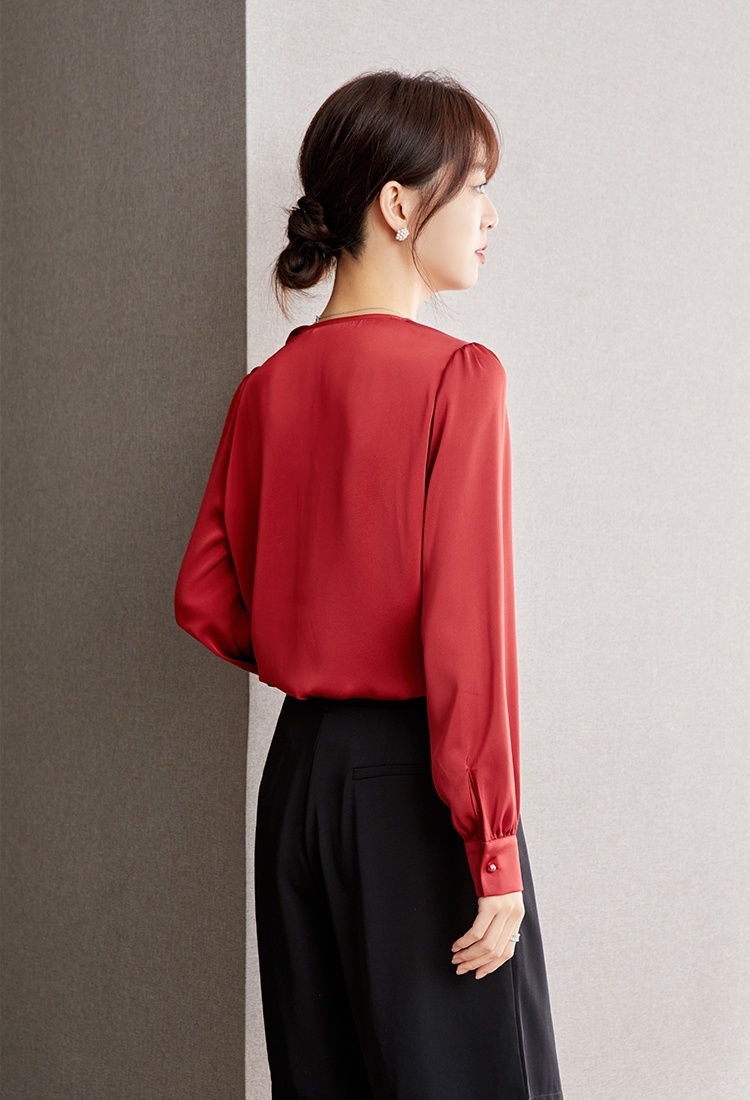 All-match lace V-neck shirts lady Casual chiffon shirt