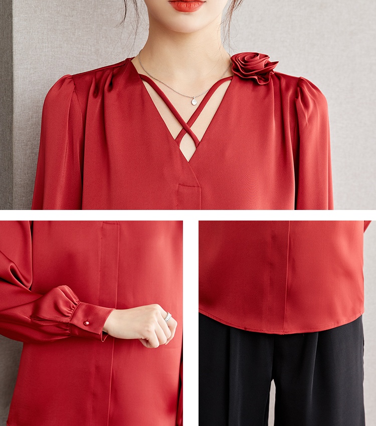 All-match lace V-neck shirts lady Casual chiffon shirt