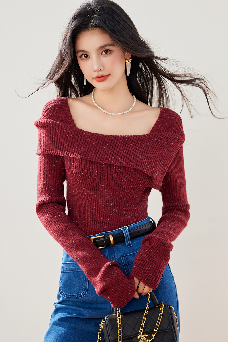 Spring slim temperament tops all-match fashion sweater