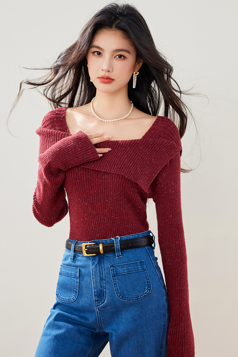 Spring slim temperament tops all-match fashion sweater