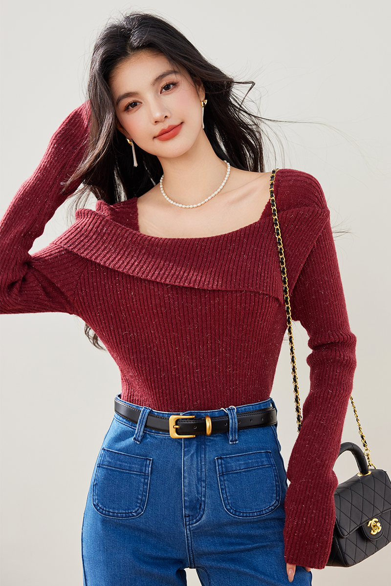 Spring slim temperament tops all-match fashion sweater