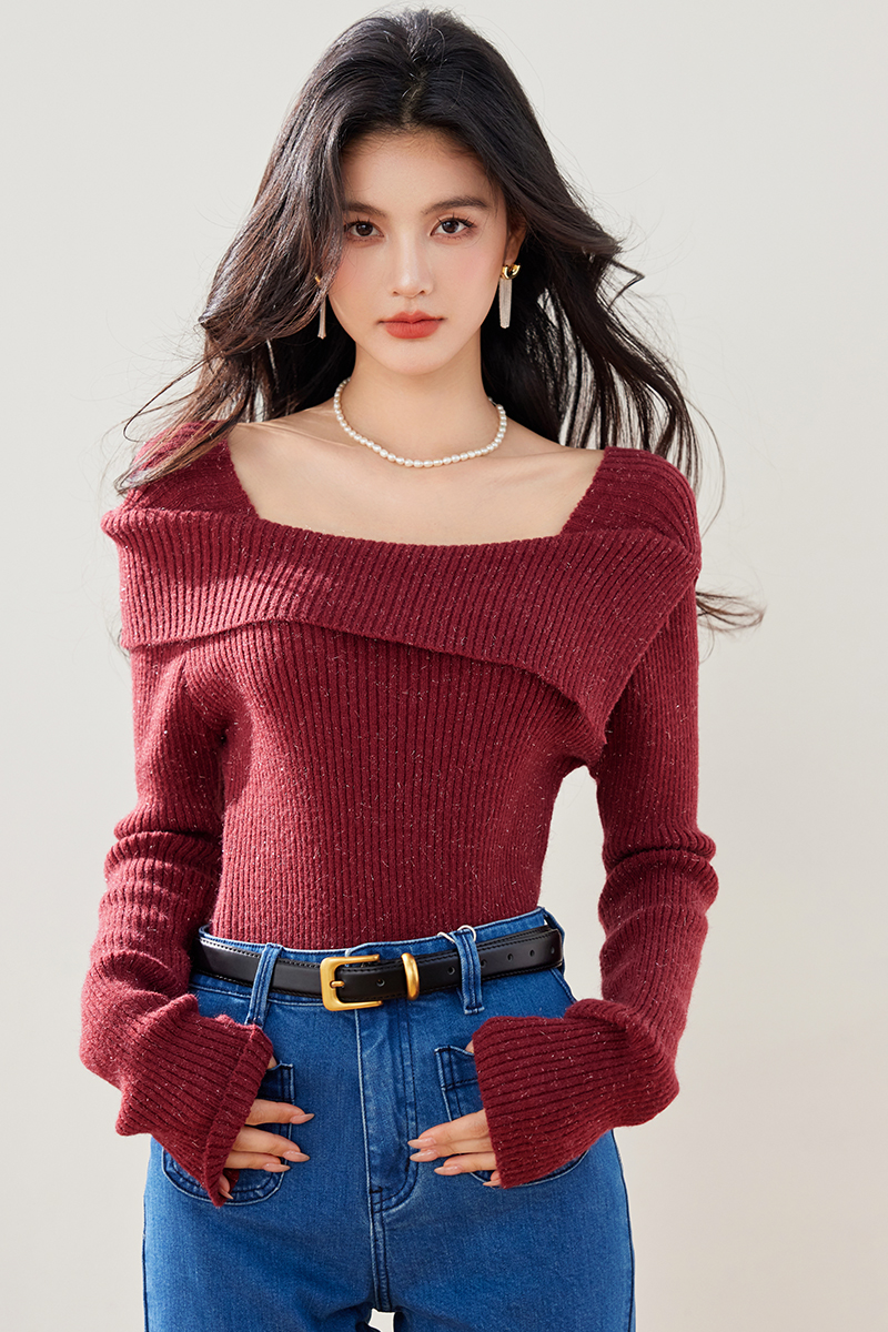 Spring slim temperament tops all-match fashion sweater