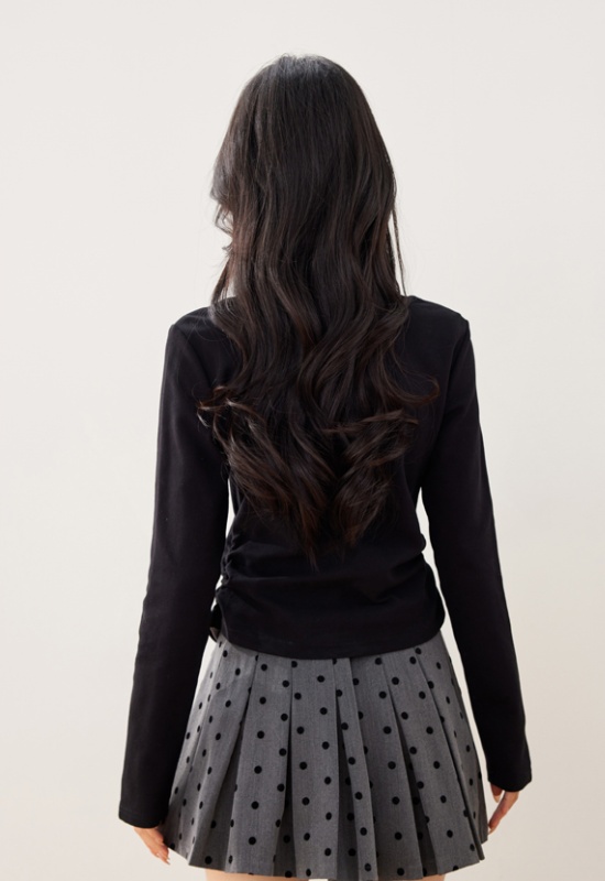 Black long sleeve tops spring Pseudo-two T-shirt