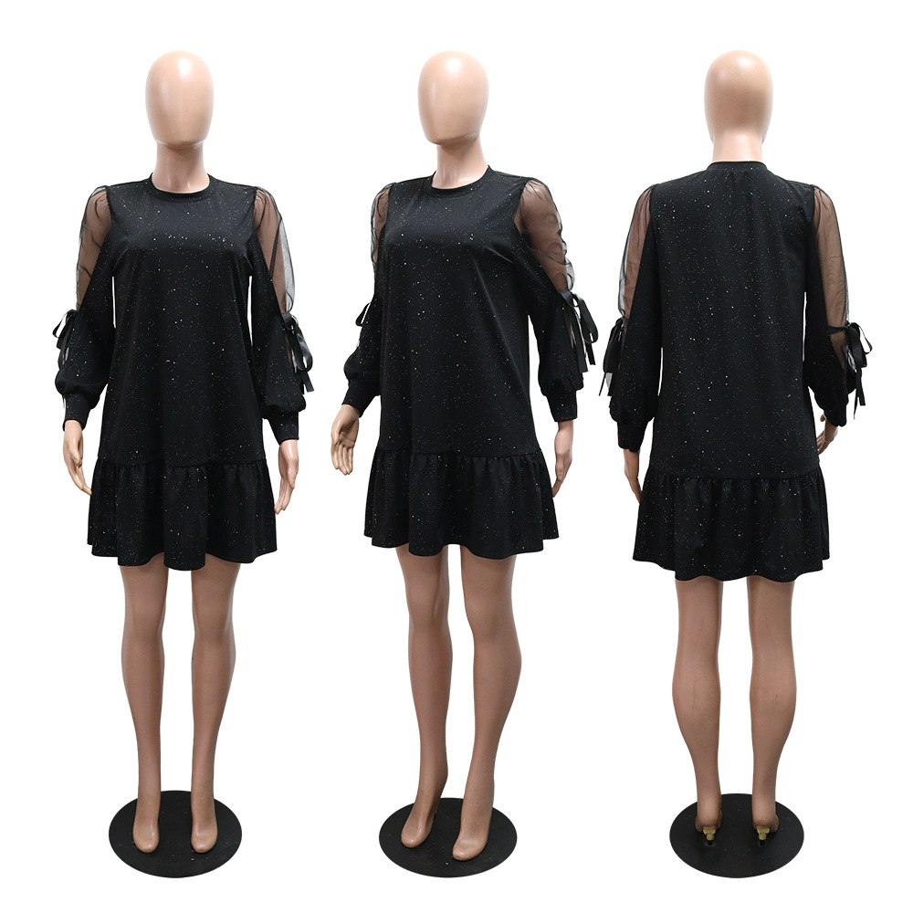 Round neck cozy splice loose Casual fashion dress for women