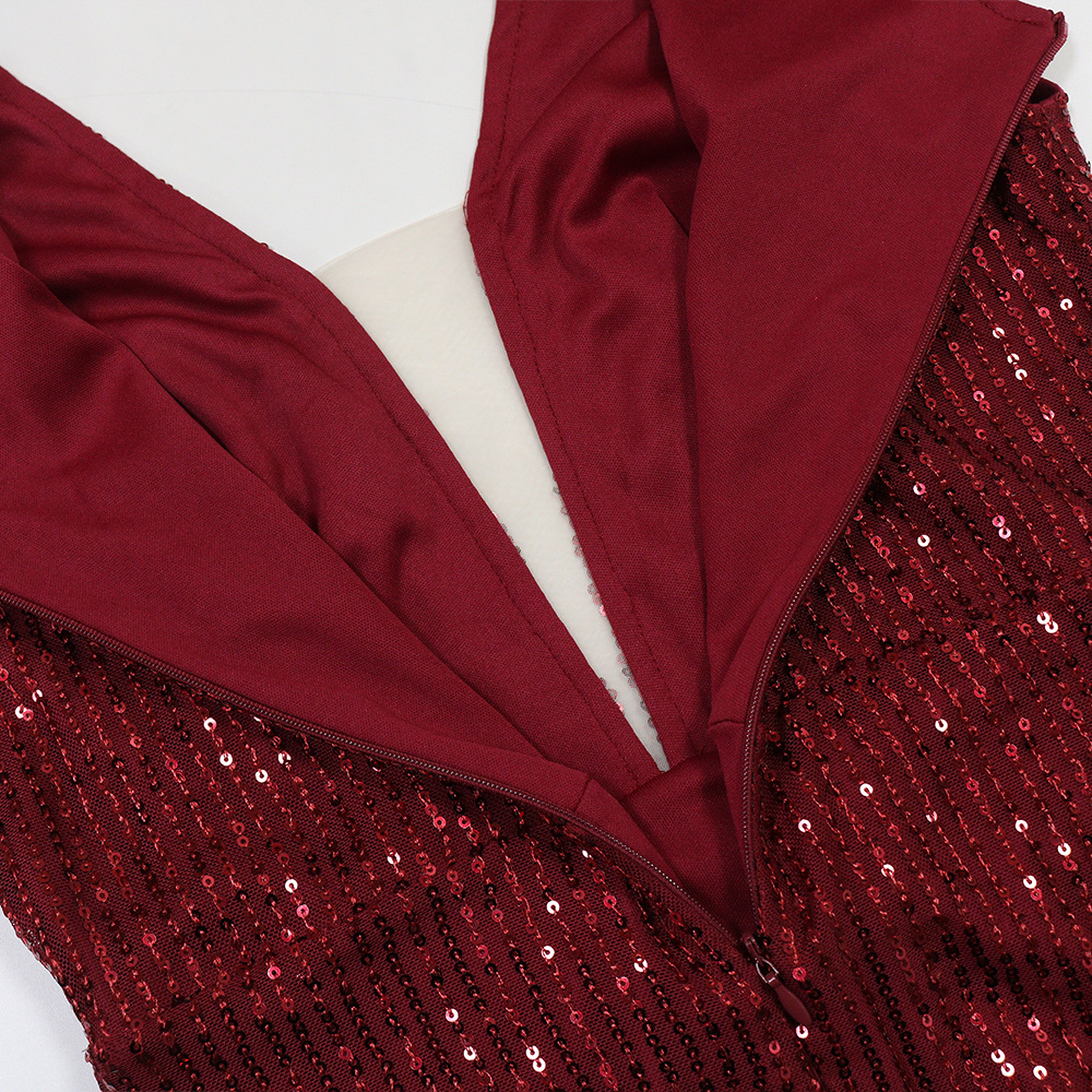 Sequins fashion dress V-neck split long dress