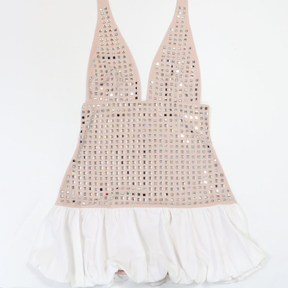 Rhinestone sexy dress splice sleeveless T-back