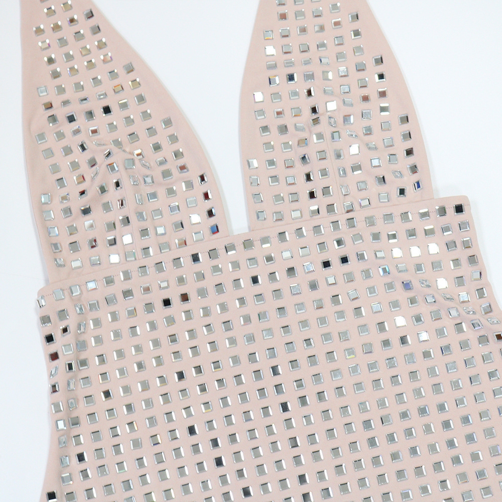 Rhinestone sexy dress splice sleeveless T-back