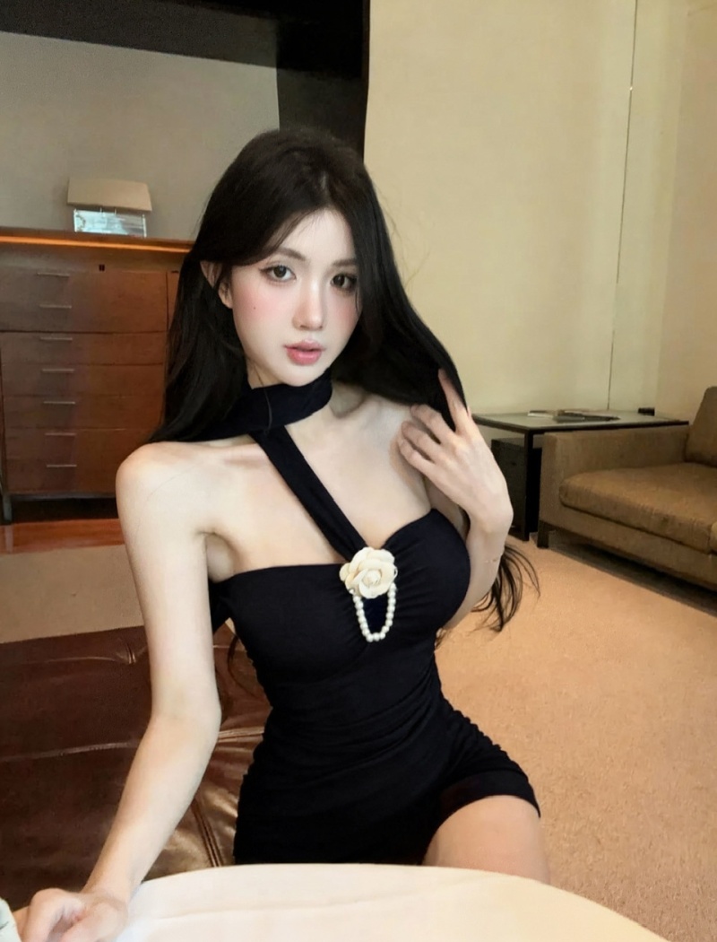 Wrapped chest bottoming cotton package hip tight short dress