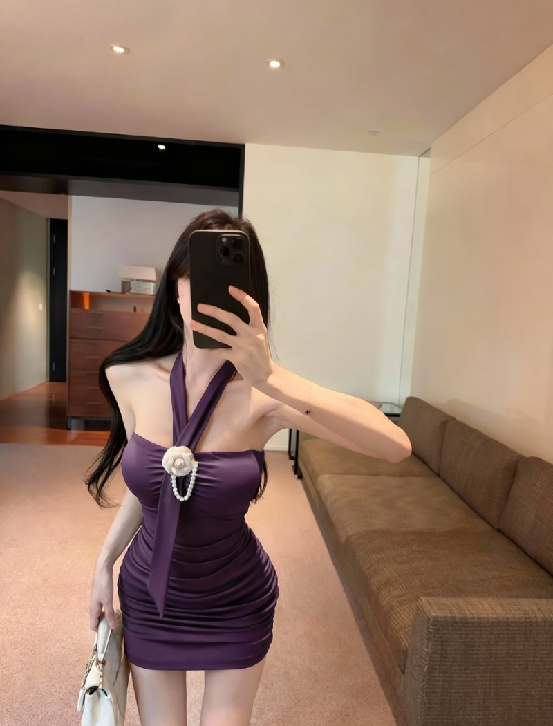 Wrapped chest bottoming cotton package hip tight short dress