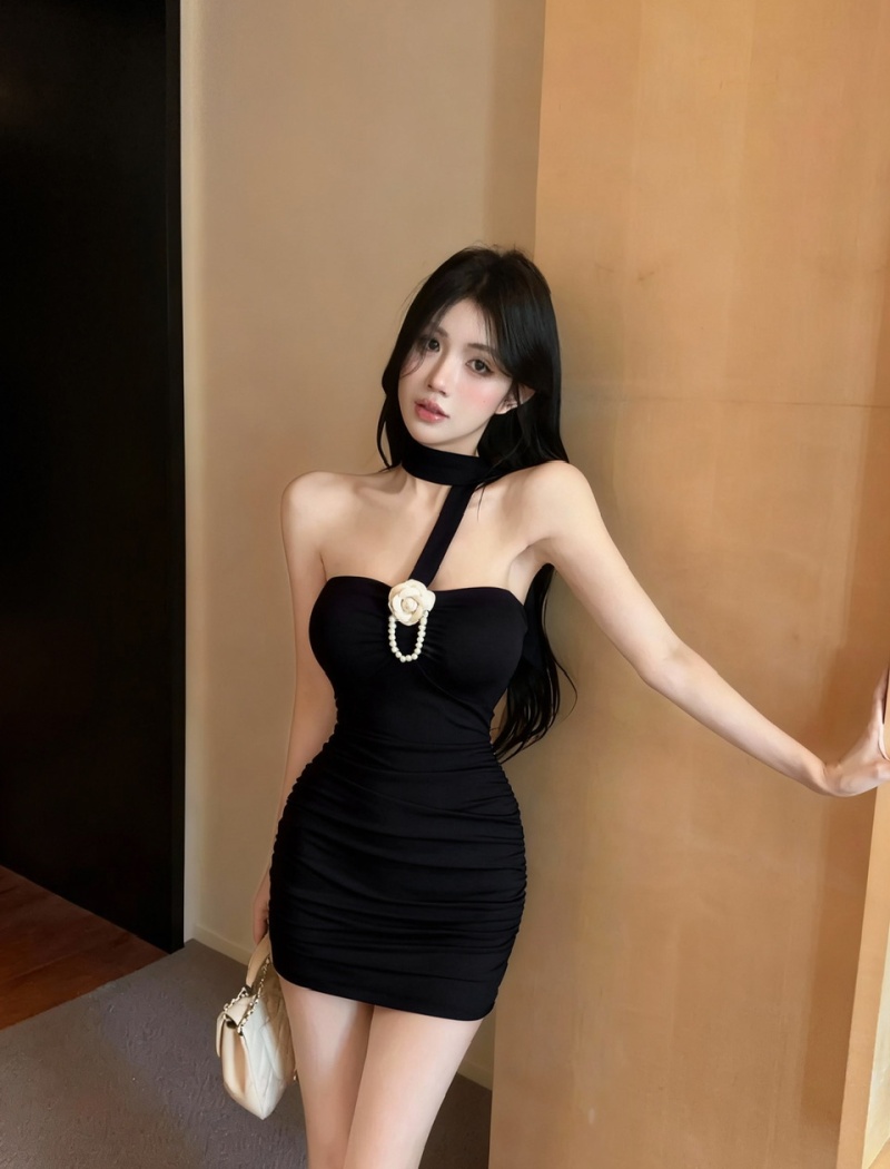 Wrapped chest bottoming cotton package hip tight short dress