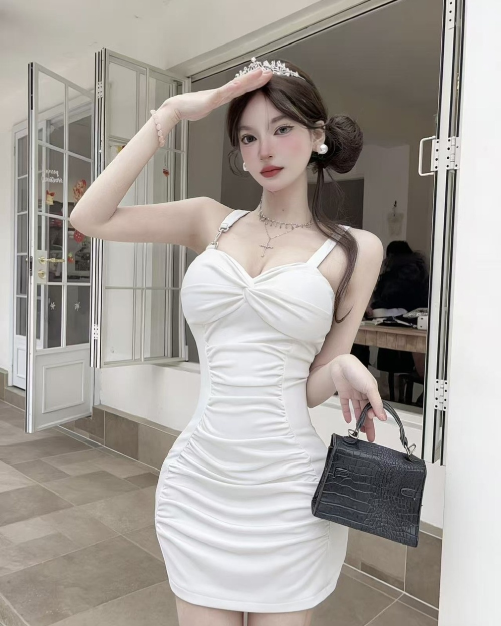 Tight bottoming package hip sling short low-cut dress
