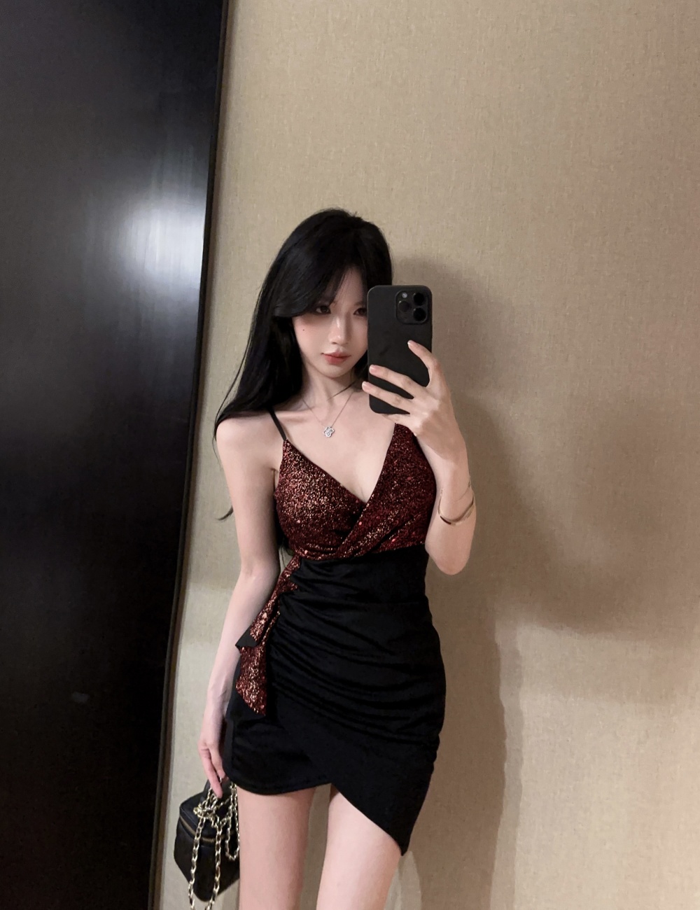 Tassels short splice low-cut bottoming sling dress