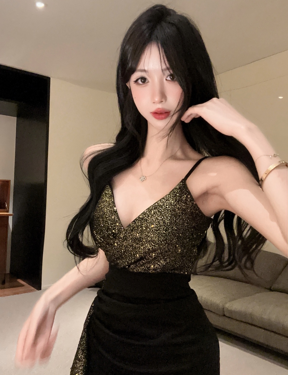 Tassels short splice low-cut bottoming sling dress