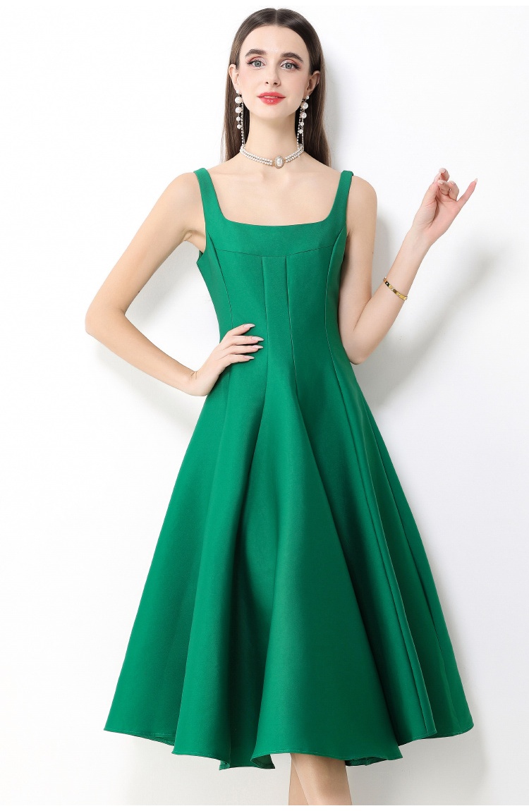 Slim commuting sling green elegant pinched waist dress