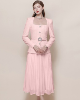 Slim pinched waist long dress coarse flower dress