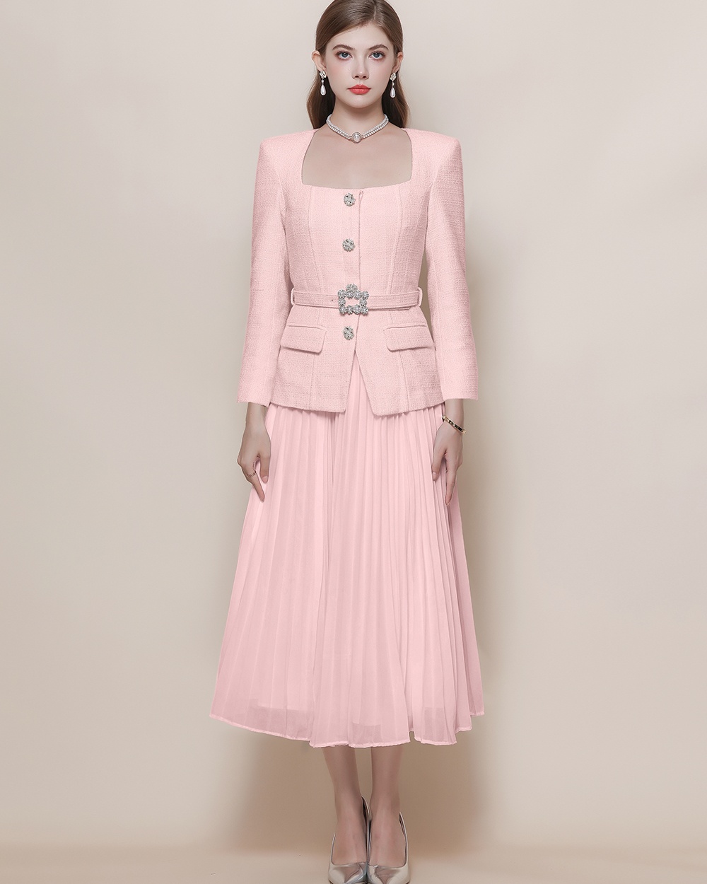 Slim pinched waist long dress coarse flower dress