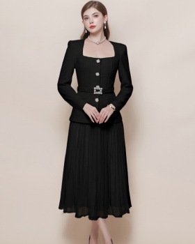 Pinched waist chiffon long dress splice dress