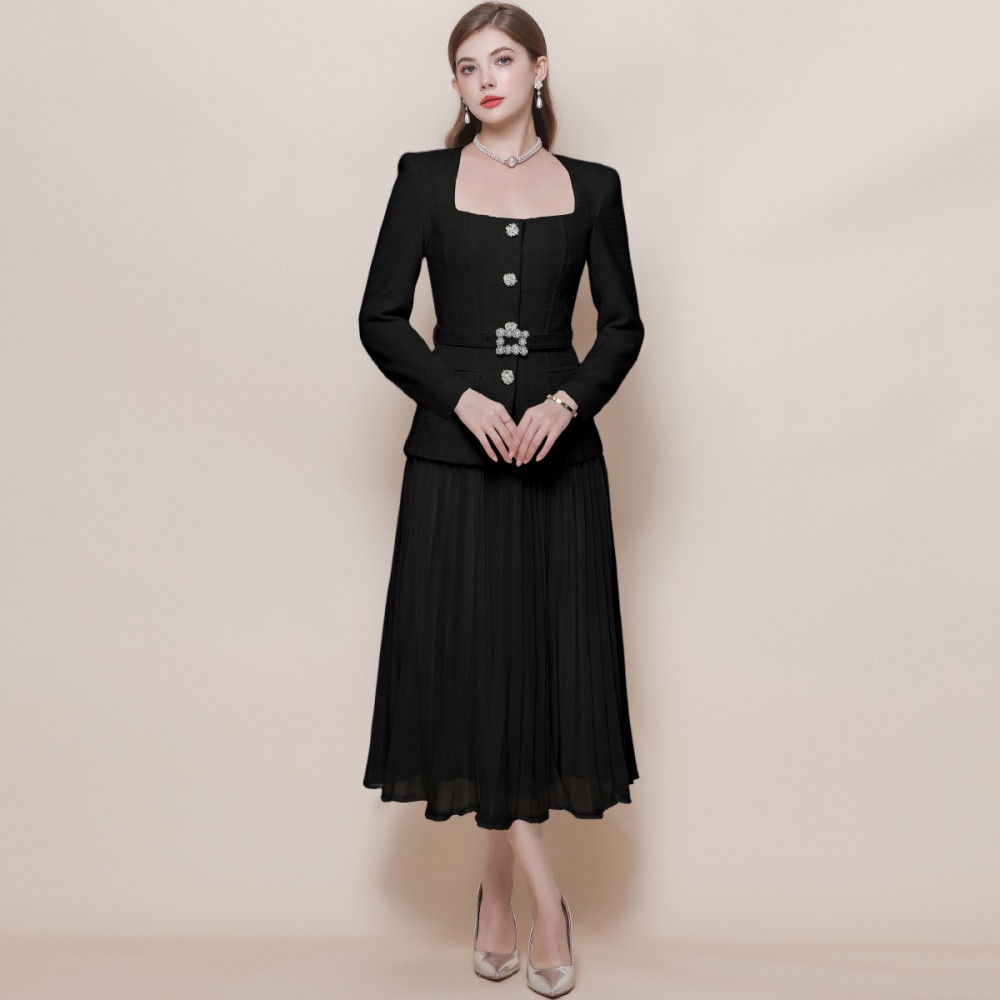 Pinched waist chiffon long dress splice dress