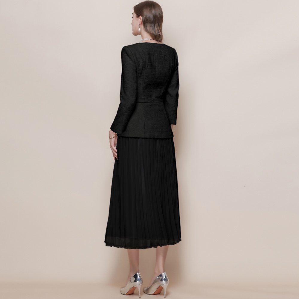 Pinched waist chiffon long dress splice dress