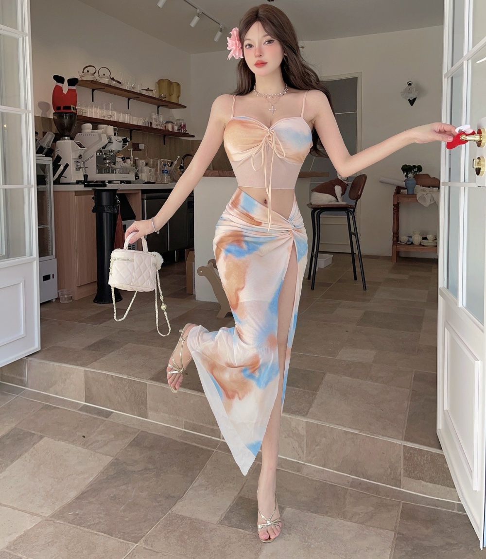 Sling enticement elegant wrapped chest dress