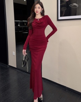 Temperament unique long dress fold dress for women