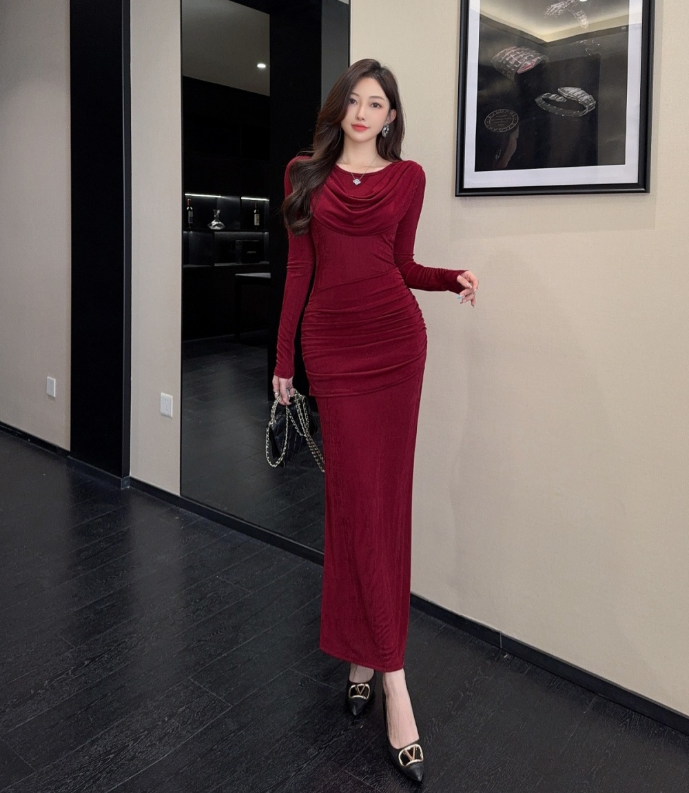 Temperament unique long dress fold dress for women