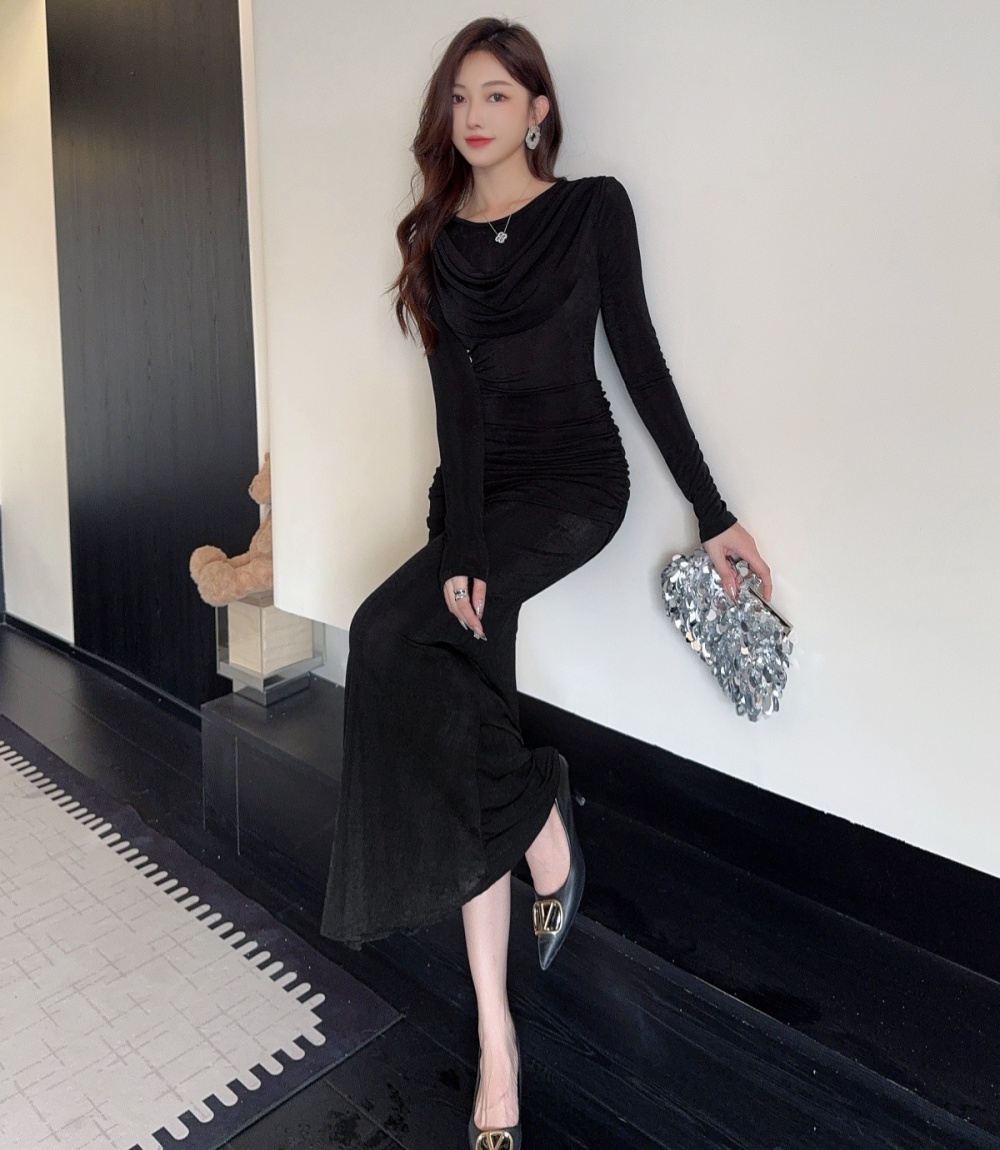 Temperament unique long dress fold dress for women