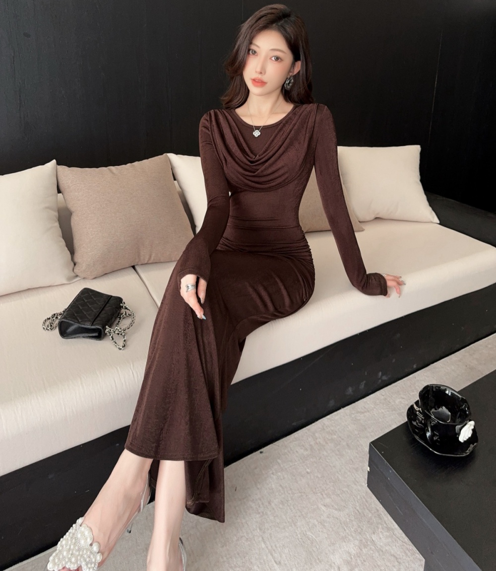 Temperament unique long dress fold dress for women