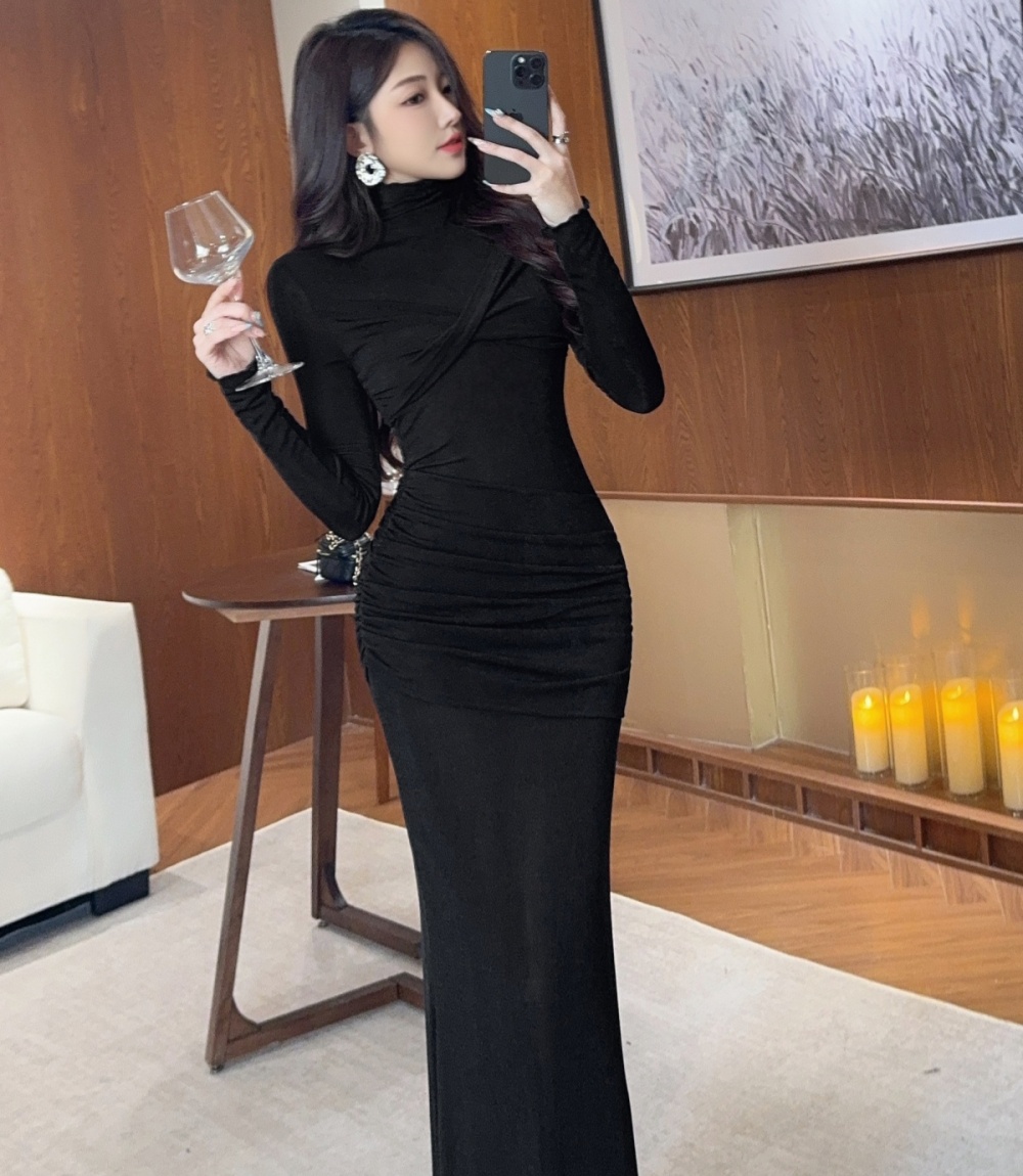 Spring enticement dress pinched waist fold long dress