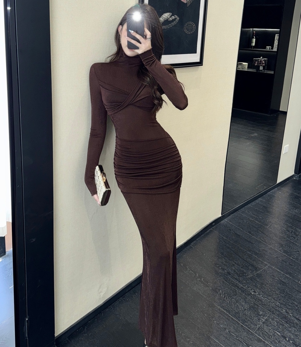 Spring enticement dress pinched waist fold long dress