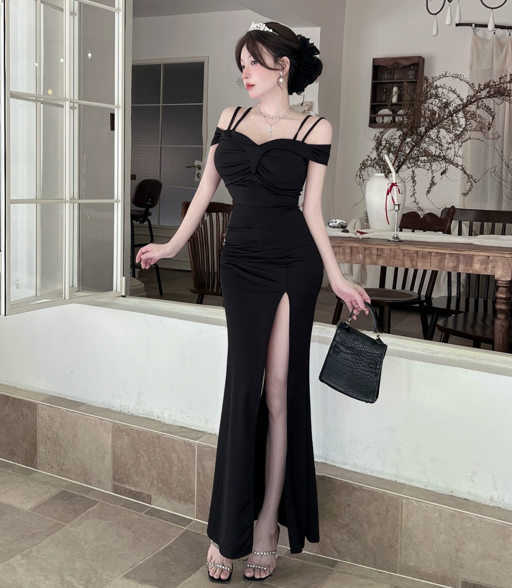 Slim pinched waist sexy enticement package hip pure dress