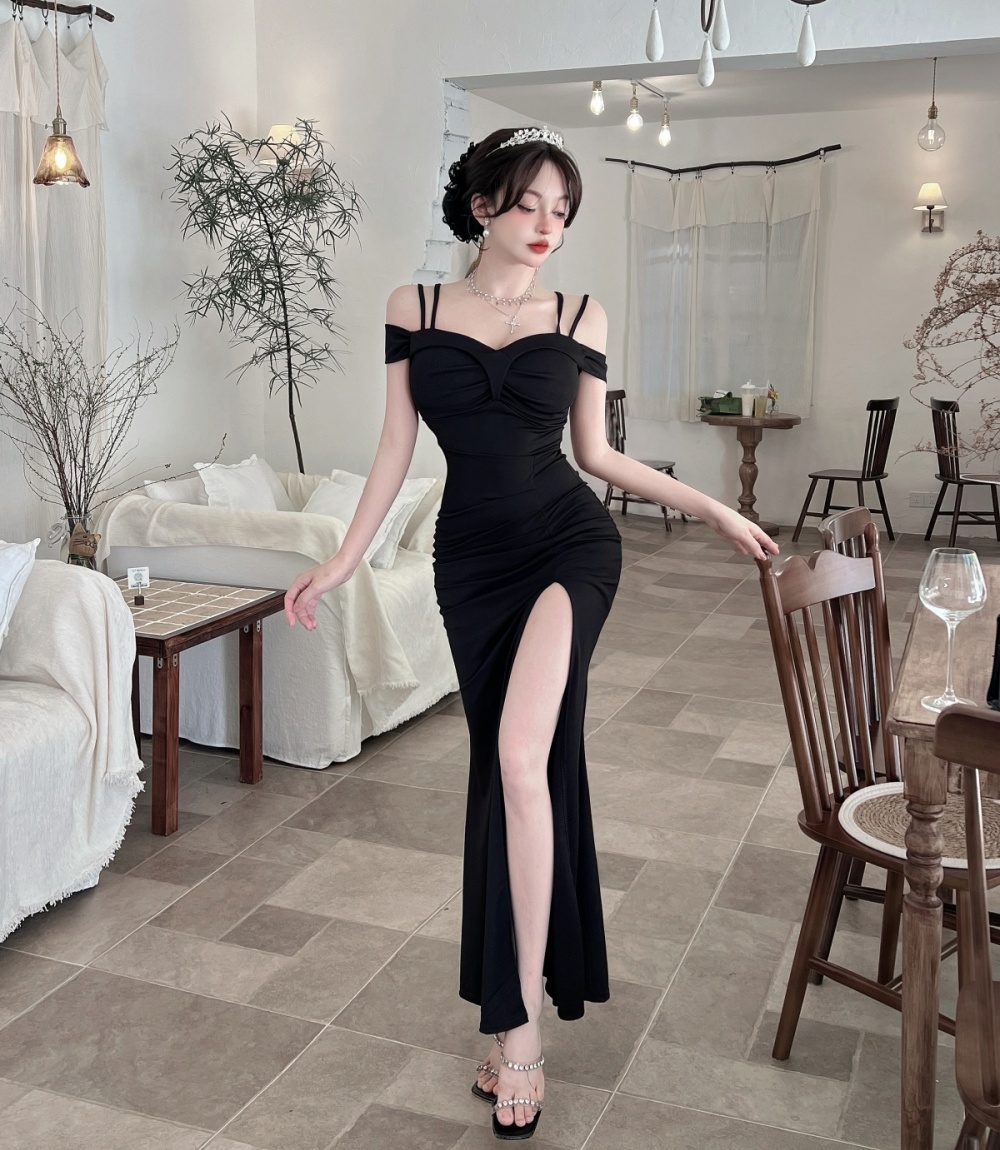 Slim pinched waist sexy enticement package hip pure dress