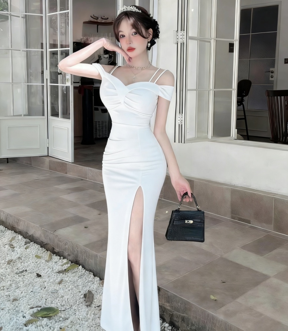 Slim pinched waist sexy enticement package hip pure dress