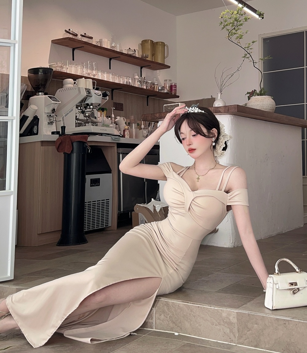 Slim pinched waist sexy enticement package hip pure dress