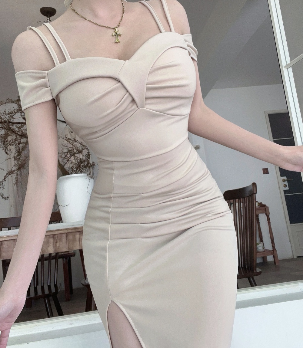 Slim pinched waist sexy enticement package hip pure dress