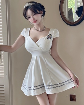 Stripe short sleeve short splice dress