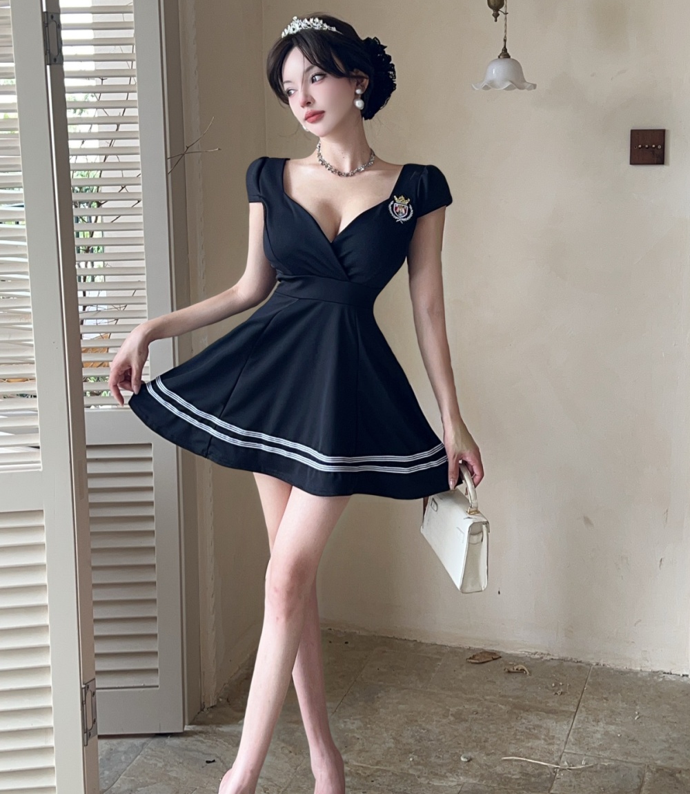 Stripe short sleeve short splice dress