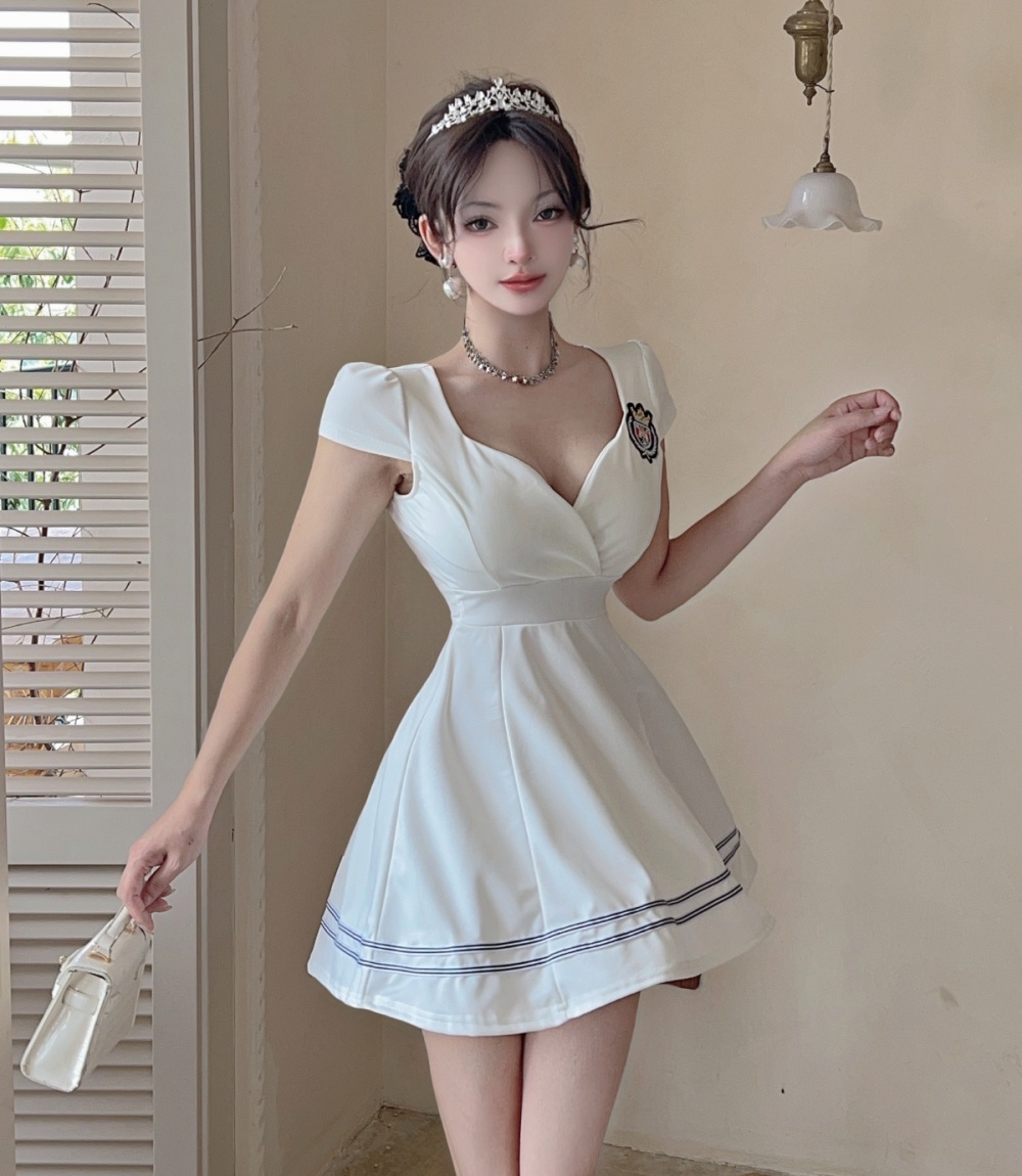 Stripe short sleeve short splice dress