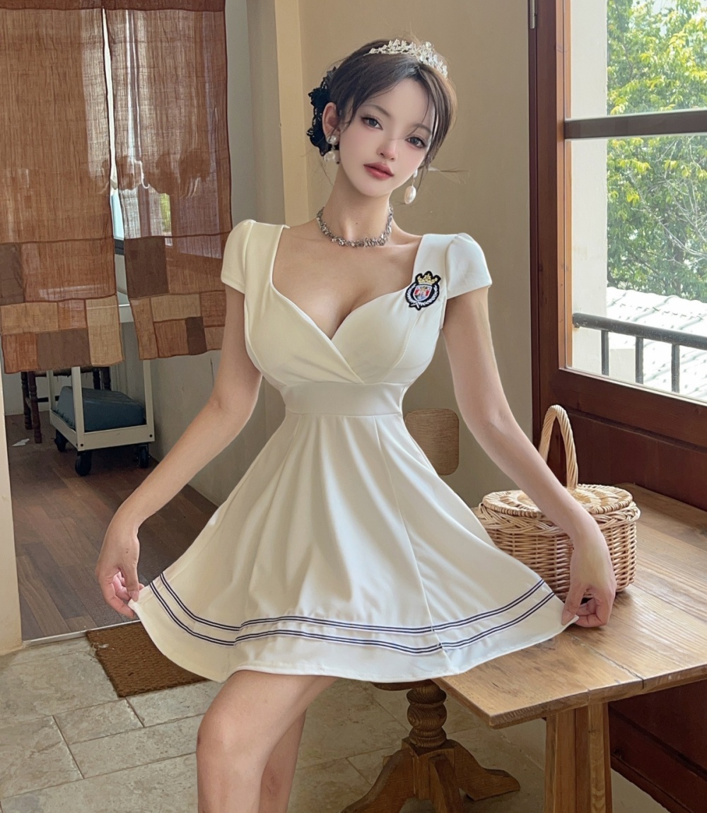 Stripe short sleeve short splice dress